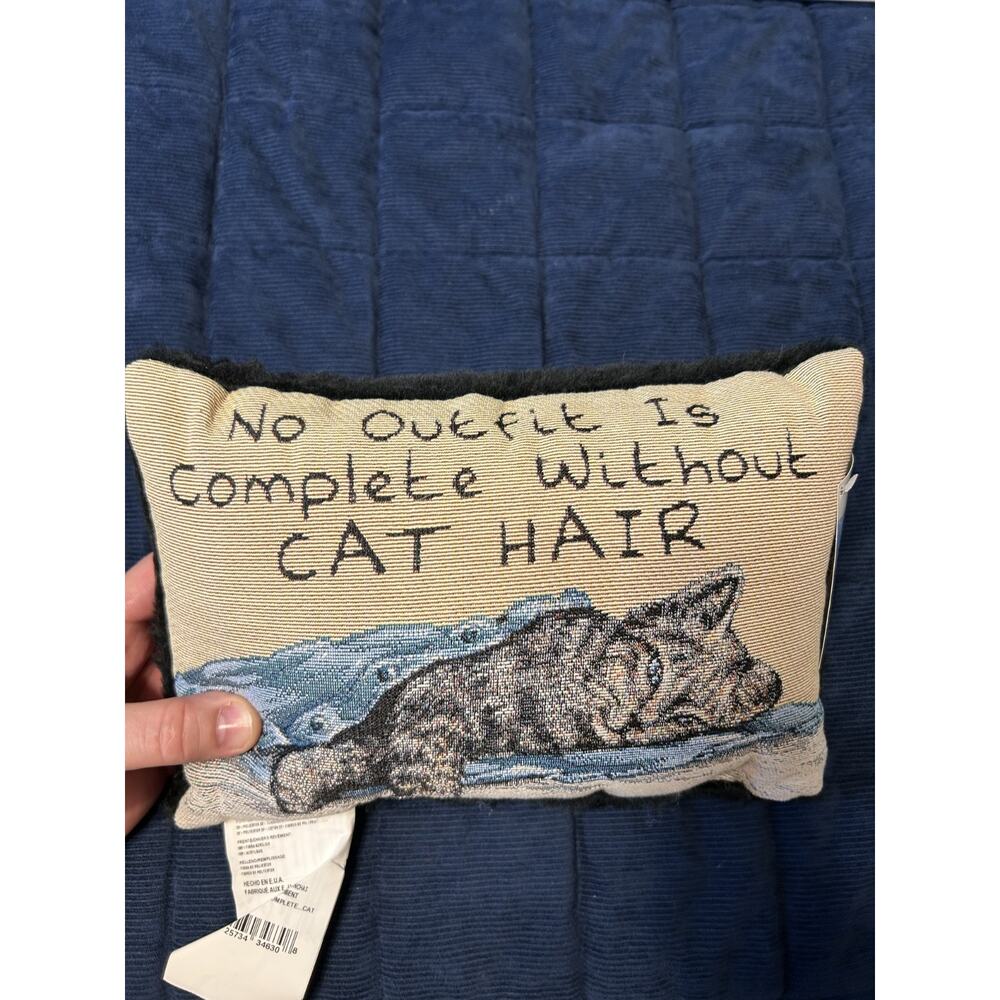 Vintage Cat Tapestry Pillow No Outfit Is Complete Without Cat Hair 11X8 New